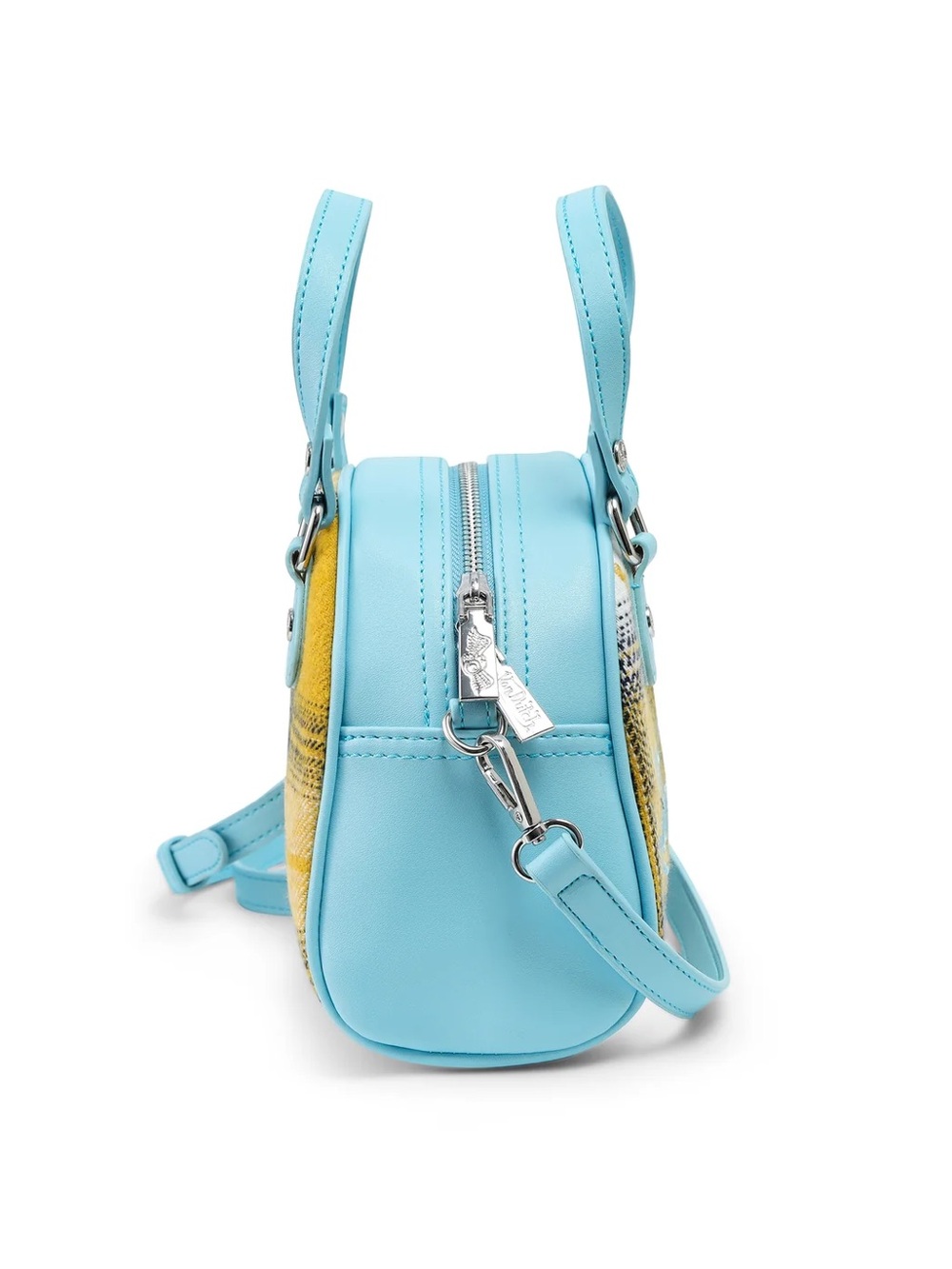 Von Dutch Yellow Plaid Mini Satchel with Light Blue Trim - Picture 6 of 9